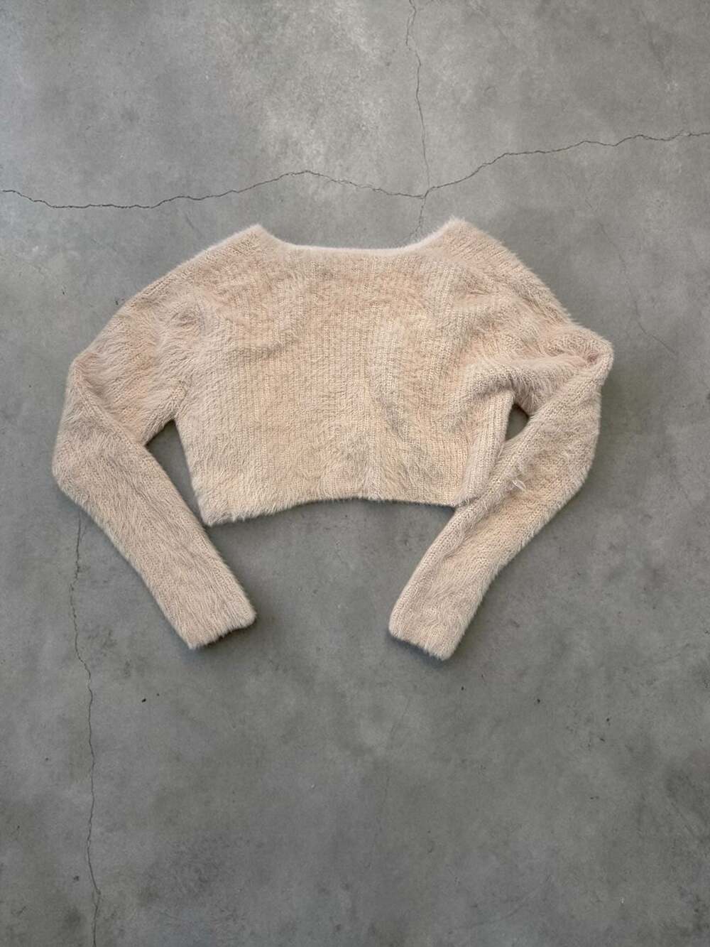 Zara Fuzzy Cropped Wrap Cardigan Sweater Beige Size L - Picture 3 of 7